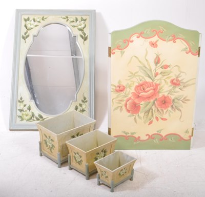 Lot 785 - LATE 20TH CENTURY HAND PAINTED MIRROR W/ THREE MATCHING PLANTERS