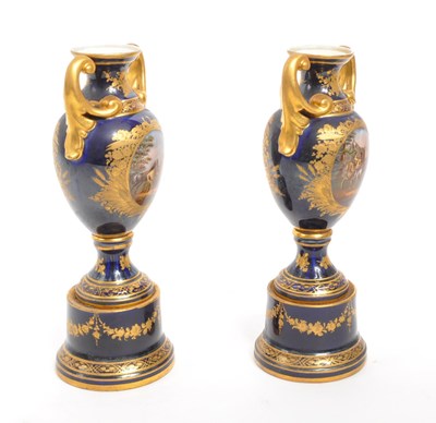 Lot 110 - DRESDEN - PAIR DRESDEN COBALT EQUESTRIAN SCENE VASES