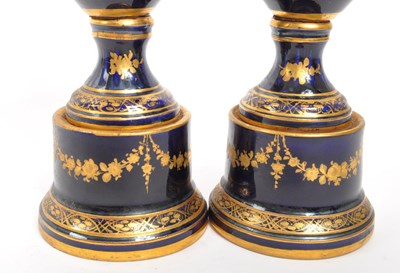 Lot 110 - DRESDEN - PAIR DRESDEN COBALT EQUESTRIAN SCENE VASES