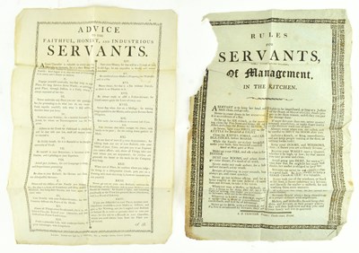 Lot 73 - TWO EARLY 19TH CENTURY ADVICE & RULES FOR SERVANTS POSTERS