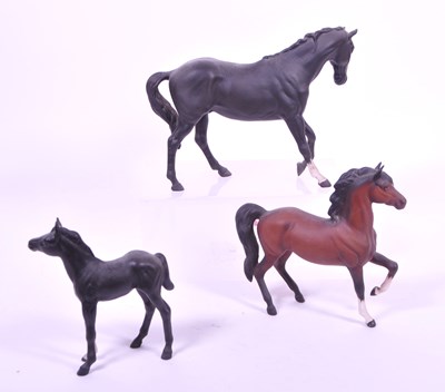 Lot 35 - BESWICK - THREE MID CENTURY BISQUE PORCELAIN HORSE FIGURES