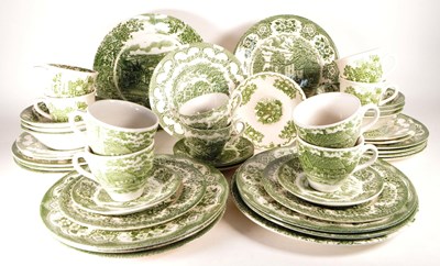 Lot 28 - COLLECTION OF 20TH CENTURY GREEN TRANSFER IRONSTONE TEA SERVICE PIECES