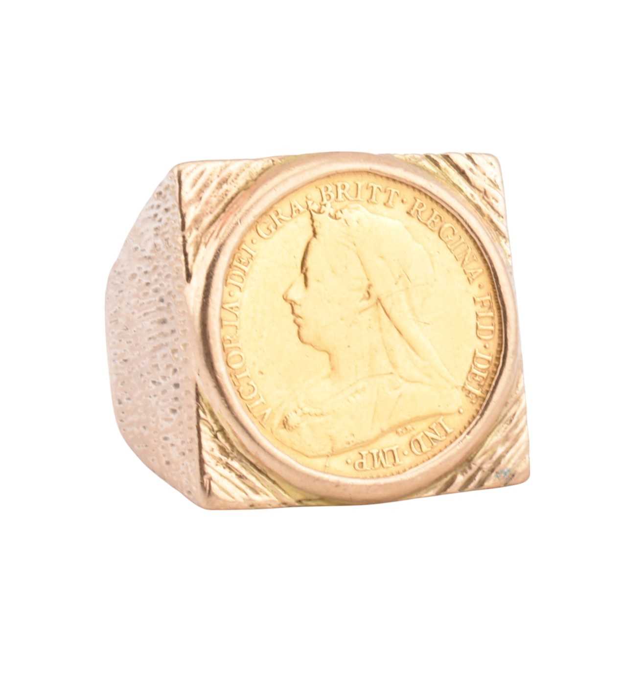 Lot 68 - VICTORIAN HALF SOVEREIGN COIN MOUNTED IN 9CT GOLD RING