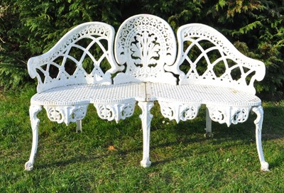 Lot 773 - 20TH CENTURY CAST ALUMINIUM WHITE PAINTED GARDEN BENCH
