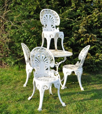 Lot 771 - 20TH CENTURY CAST ALUMINIUM WHITE PAINTED GARDEN DINING SUITE