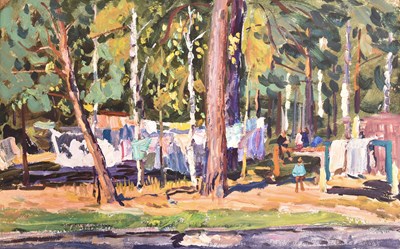 Lot 528 - 20TH CENTURY RUSSIAN SCHOOL - 1973 OIL ON BOARD LANDSCAPE PAINTING
