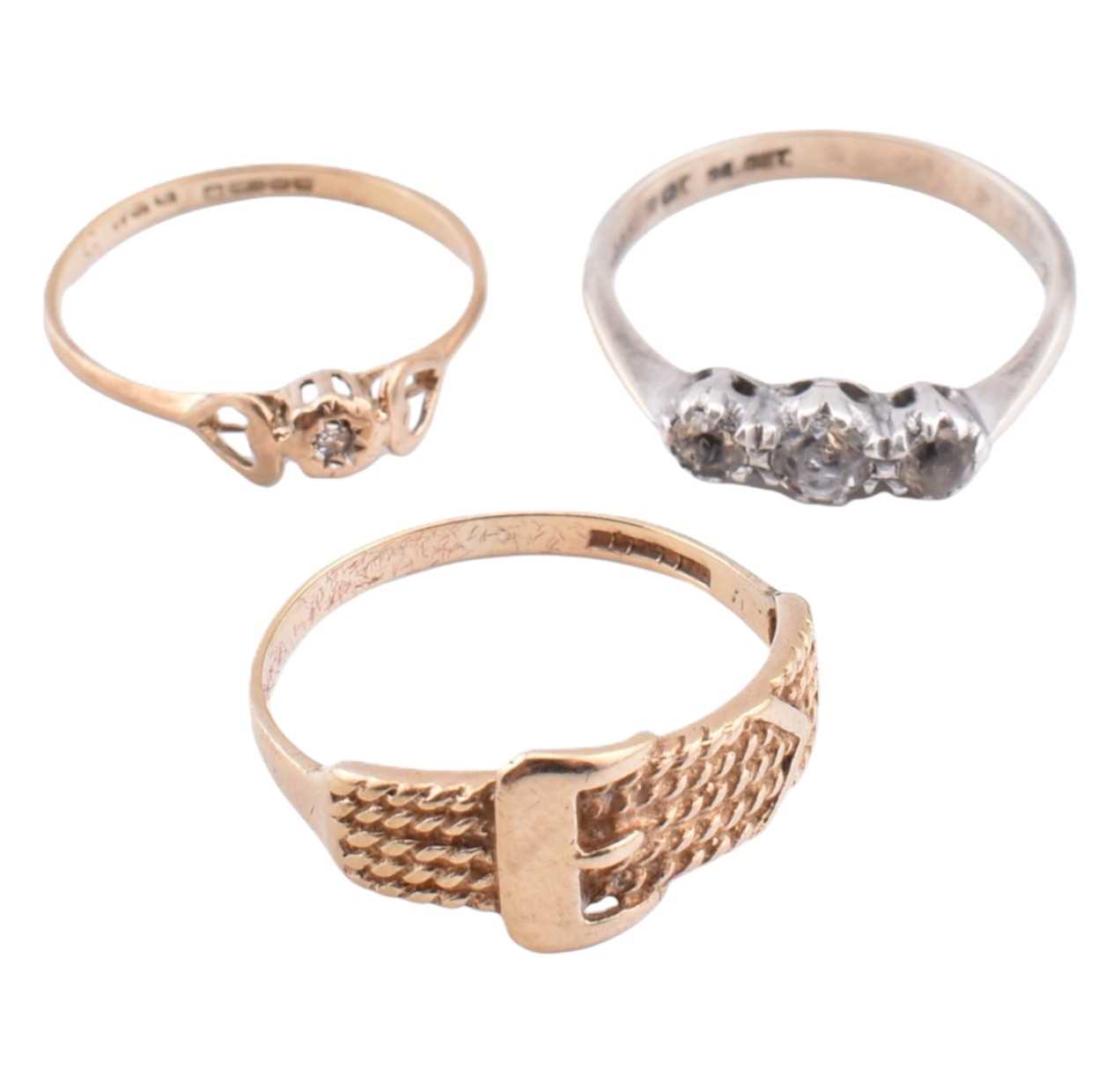 Lot 239 - TWO HALLMARKED 9CT GOLD RINGS & 9CT GOLD & SILVER RING