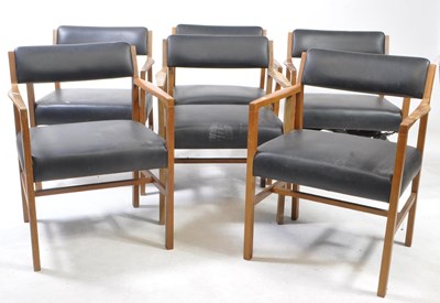 Lot 821 - MANNER OF ALFRED COX - SIX MID CENTURY 1970S TEAK & LEATHER CHAIRS