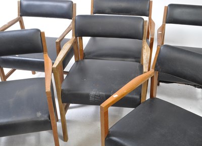Lot 821 - MANNER OF ALFRED COX - SIX MID CENTURY 1970S TEAK & LEATHER CHAIRS
