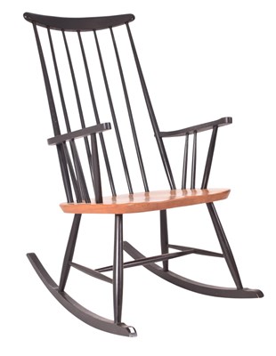 Lot 548 - ILMARI TAPIOVAARA FOR ASKO - VINTAGE 1960S EBONISED & BEECH ROCKING CHAIR