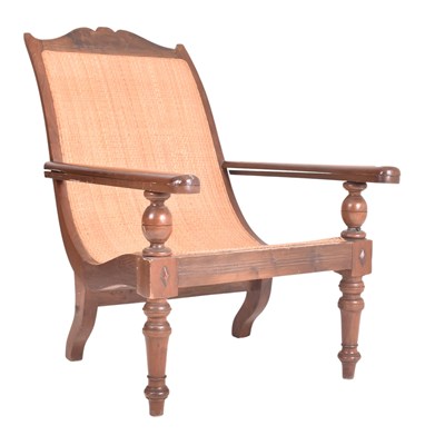 Lot 529 - EARLY 20TH CENTURY MAHOGANY FRAMED RATTAN PLANTATION CHAIR