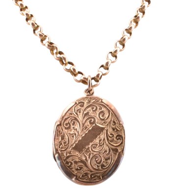 Lot 153 - 9CT GOLD CHAIN WITH 9CT GOLD FRONT & BACK ENGRAVED OVAL LOCKET PENDANT