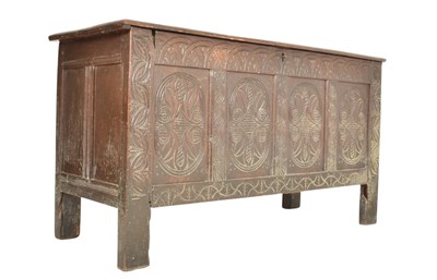 Lot 429 - LATE 17TH / EARLY 18TH CENTURY CARVED OAK COFFER