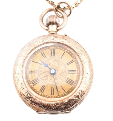 Lot 193 - 14CT GOLD OPEN FACED POCKET WATCH & 14CT GOLD SPARKLE CHAIN NECKLACE