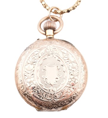 Lot 193 - 14CT GOLD OPEN FACED POCKET WATCH & 14CT GOLD SPARKLE CHAIN NECKLACE