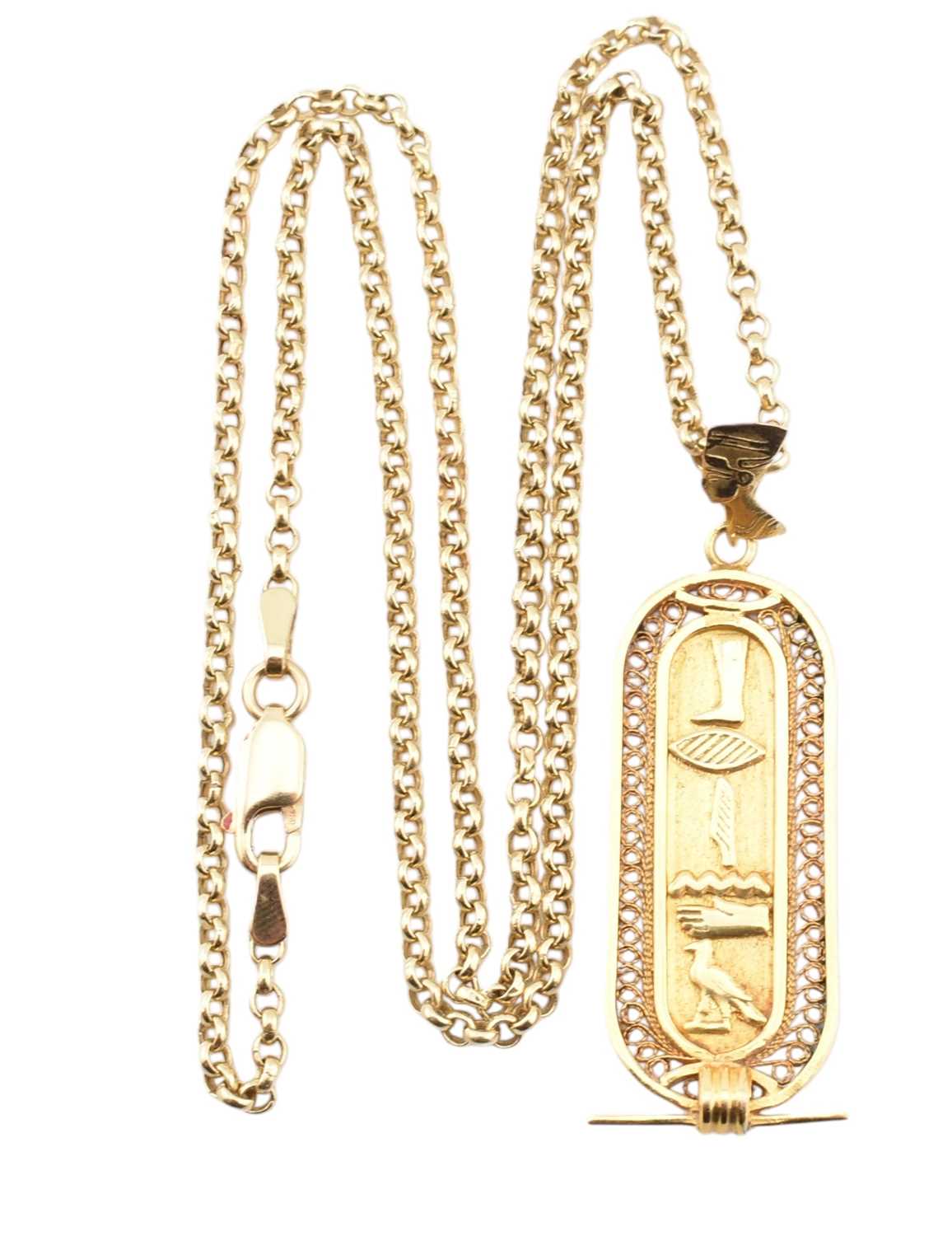 Lot 414 - GOLD EGYPTIAN PENDANT NECKLACE