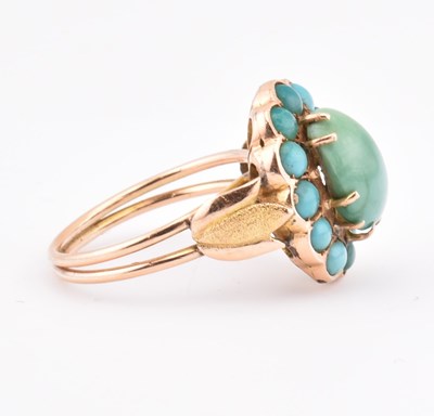 Lot 3 - 14CT GOLD TURQUOISE CABOCHON CLUSTER RING