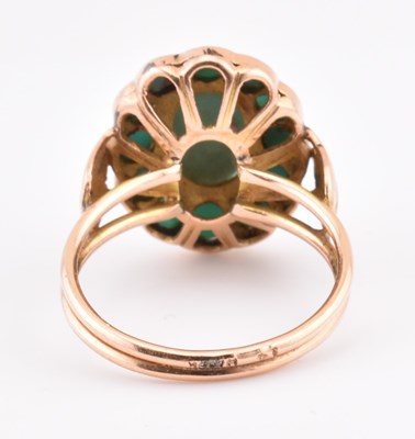 Lot 3 - 14CT GOLD TURQUOISE CABOCHON CLUSTER RING
