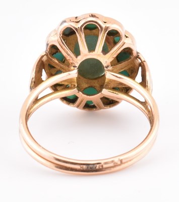 Lot 3 - 14CT GOLD TURQUOISE CABOCHON CLUSTER RING