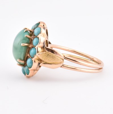 Lot 3 - 14CT GOLD TURQUOISE CABOCHON CLUSTER RING