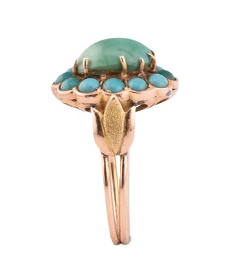 Lot 3 - 14CT GOLD TURQUOISE CABOCHON CLUSTER RING
