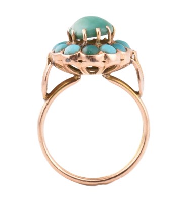Lot 3 - 14CT GOLD TURQUOISE CABOCHON CLUSTER RING