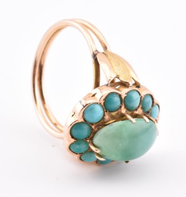 Lot 3 - 14CT GOLD TURQUOISE CABOCHON CLUSTER RING