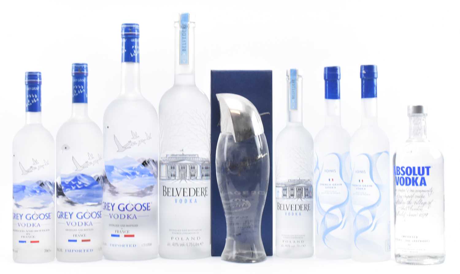 Lot 175 - VODKA - NINE BOTTLES OF VODKA INCL. BELVEDERE, KAUFFMAN, GREY GOOSE & ABSOLUT