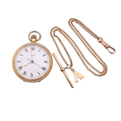 Lot 201 - J.W. BENSON OPEN FACED POCKET WATCH ON CHAIN