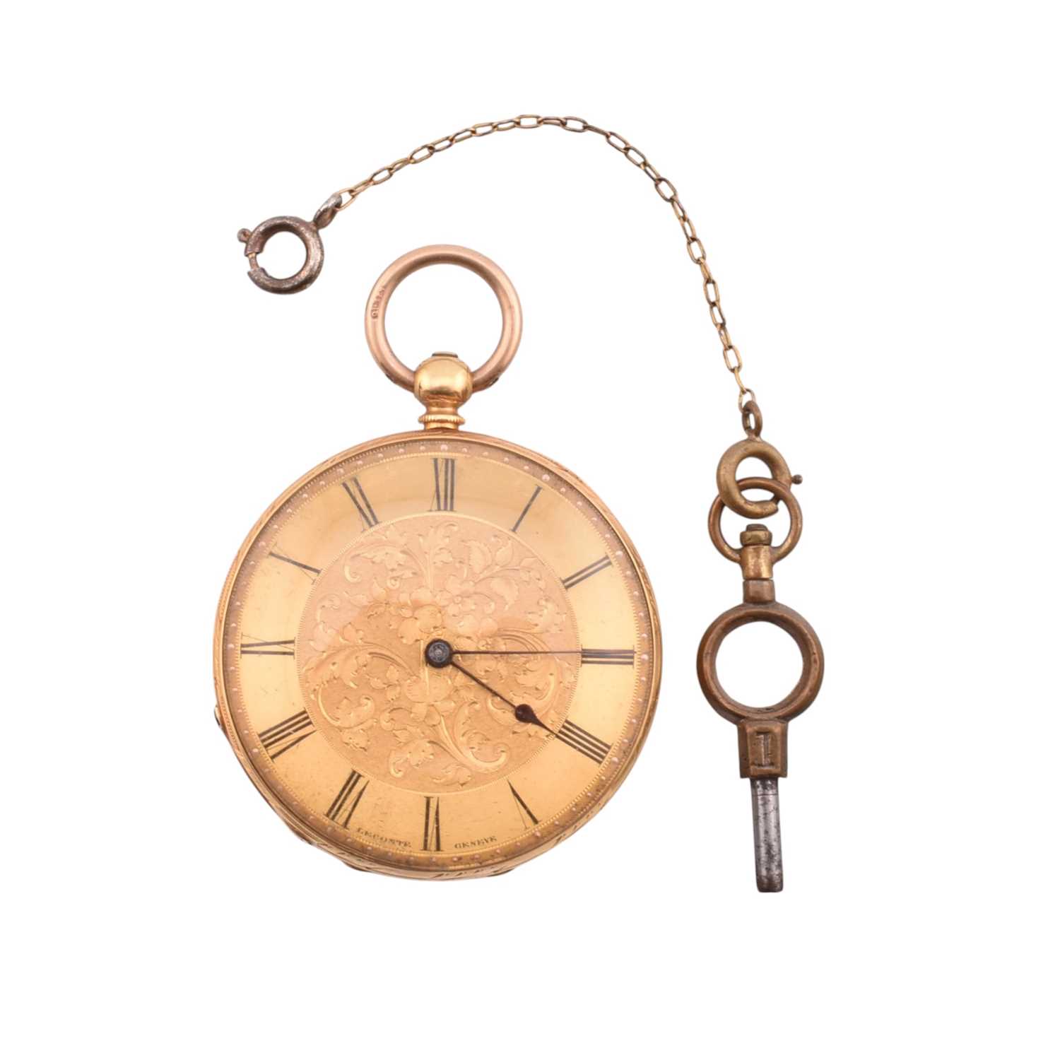 Lot 53 - SWISS LE COMTE 18CT GOLD OPEN FACED POCKETWATCH