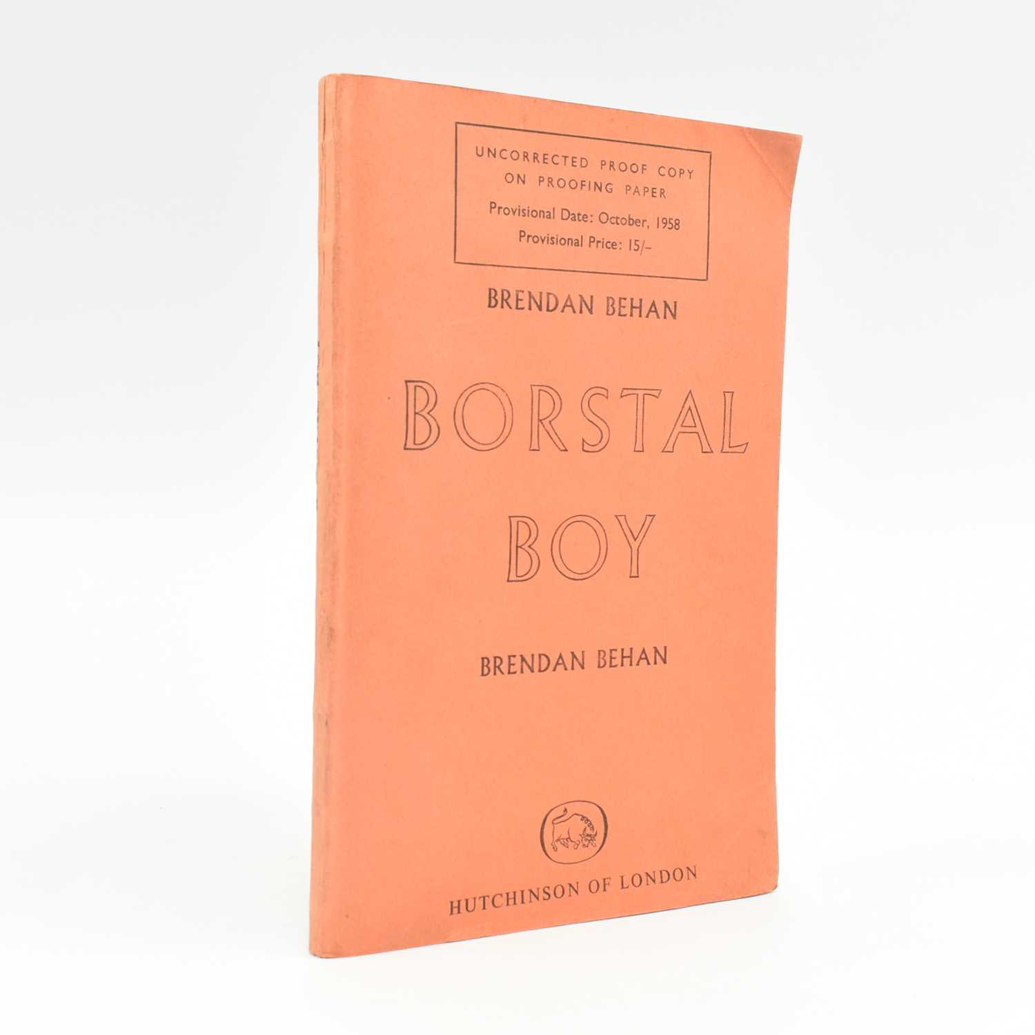 Lot 25 - BEHAN, BRENDAN. 1958 BORSTAL BOY UNCORRECTED PROOF COPY