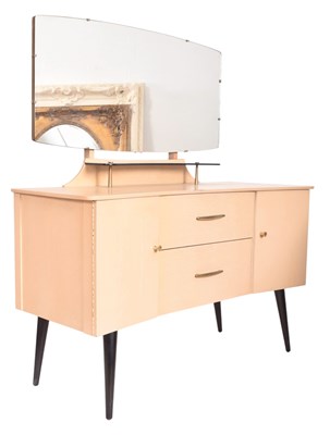 Lot 187 - LEBUS FURNITURE - MID CENTURY 1950S CREAM PAINTED TEAK DRESSING TABLE WITH MIRROR