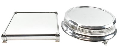 Lot 417 - TWO LARGE VINTAGE SILVERED METAL CAKE STANDS INCL. MIRRORED EXAMPLE