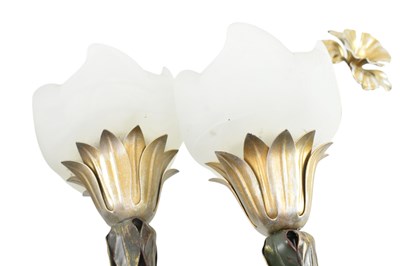 Lot 497 - PAIR OF ITALIAN ART NOUVEAU STYLE METAL & GLASS WALL SCONCES