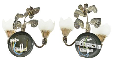 Lot 497 - PAIR OF ITALIAN ART NOUVEAU STYLE METAL & GLASS WALL SCONCES