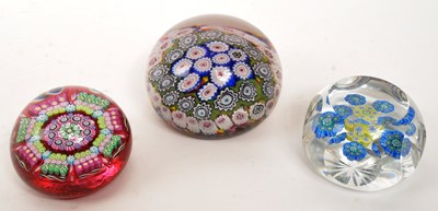 Lot 148 - COLLECTION OF THREE GLASS MILLEFIORI PAPERWEIGHTS