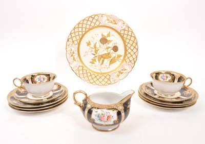 Lot 139 - NORITAKE - SET OF JEWELLED TEACUP SET & WEDGWOOD CABINET PLATE