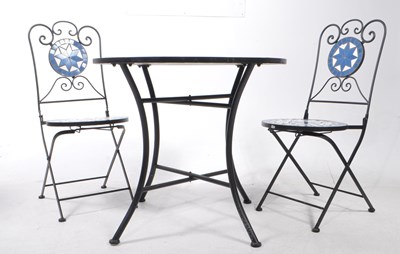 Lot 787 - 20TH CENTURY MOSAIC TOP PATIO GARDEN TABLE & TWO CHAIRS