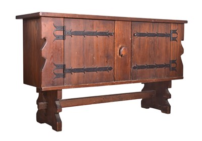 Lot 448 - BRUTALIST 1950S MID CENTURY OAK SIDEBOARD IN THE STYLE OF CHARLES FLANDERS