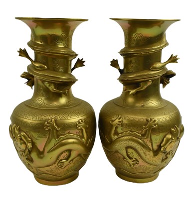 Lot 64 - PAIR OF EARLY 20TH CENTURY JAPANESE BRASS VASES