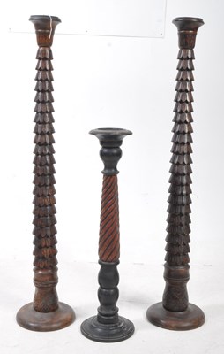 Lot 775 - PAIR OF EARLY 20TH CENTURTY CARVED WOODEN TORCHERES