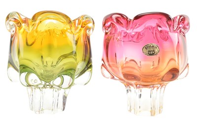Lot 275 - JOSEF HOSPODKA FOR CHRIBSKA - PAIR OF MID CENTURY STUDIO ART GLASS CENTREPIECES