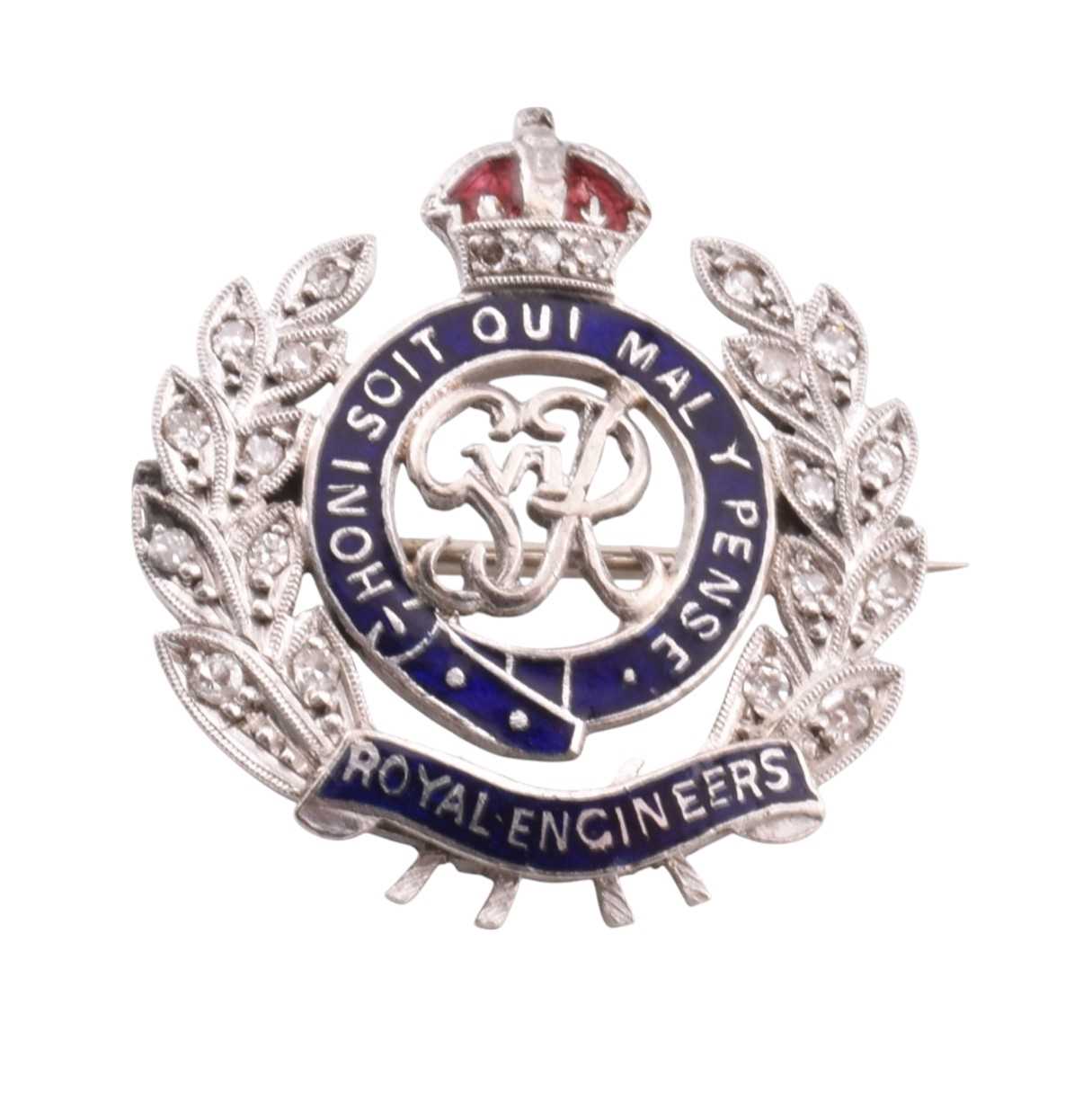 Lot 47 - EARLY 20TH CENTURY ROYAL ENGINEERS DIAMOND ENCRUSTED BROOCH BADGE PIN