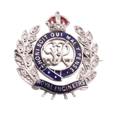 Lot 47 - EARLY 20TH CENTURY ROYAL ENGINEERS DIAMOND ENCRUSTED BROOCH BADGE PIN