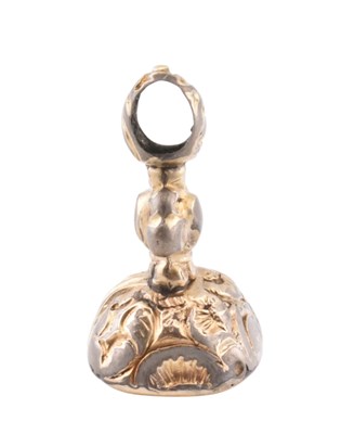 Lot 41 - 19TH CENTURY GOLD & PURPLE STONE FOB SEAL WITH BEE INTAGLIO