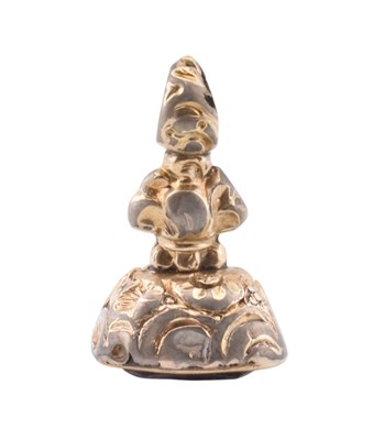 Lot 41 - 19TH CENTURY GOLD & PURPLE STONE FOB SEAL WITH BEE INTAGLIO