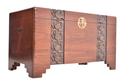 Lot 413 - CHINESE MID CENTURY ROSEWOOD CARVED BLANKET BOX CHEST
