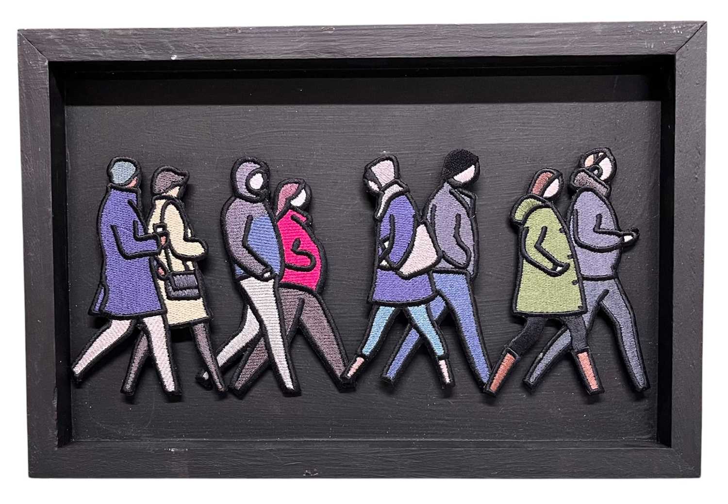Lot 65 - JULIAN OPIE (B. 1958) - LONDON COUPLES - EMBROIDERED PATCHES ON BOARD