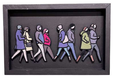 Lot 65 - JULIAN OPIE (B. 1958) - LONDON COUPLES - EMBROIDERED PATCHES ON BOARD