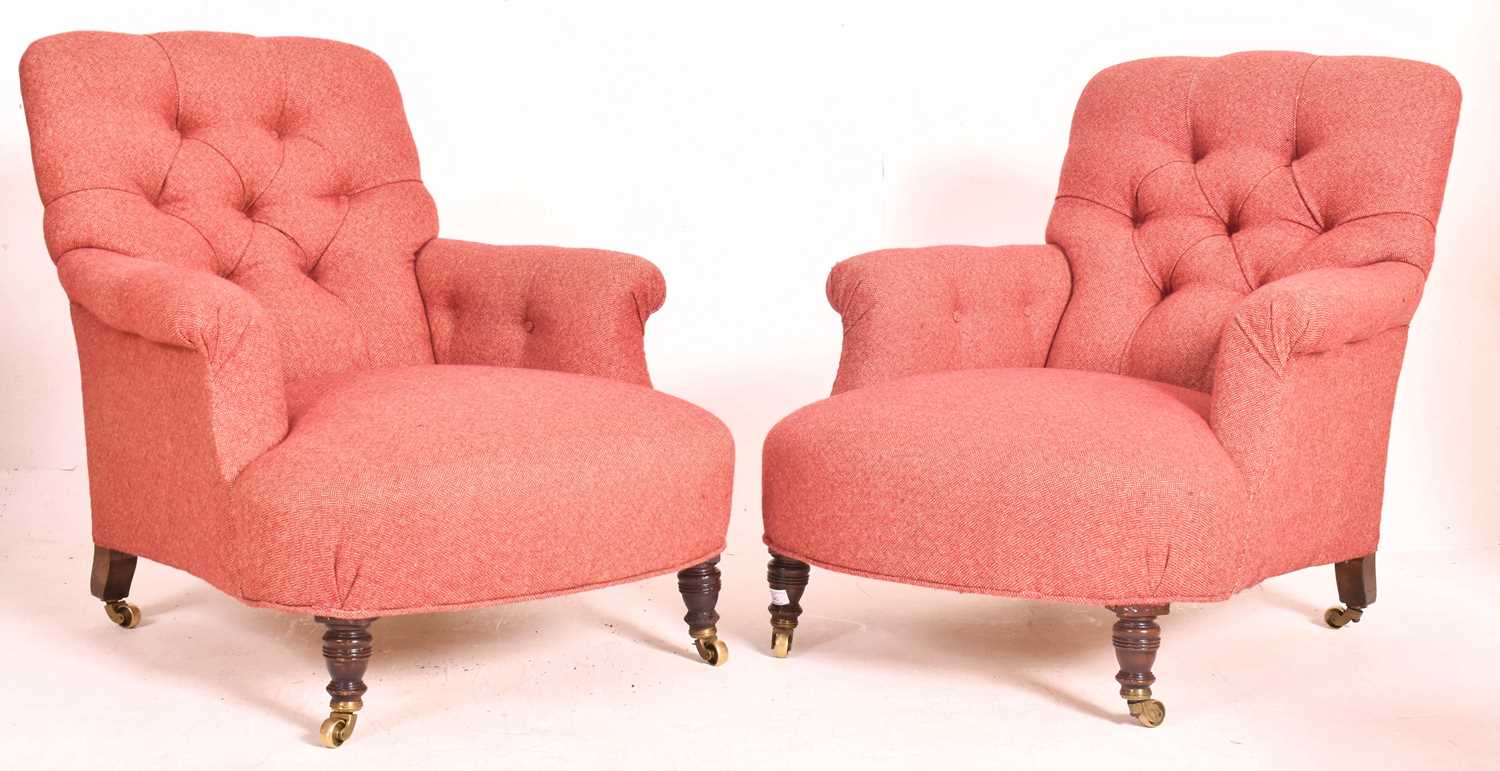 Lot 290 - HOWARD & SONS OF LONDON - PAIR OF MAHOGANY FRAMED ARMCHAIRS